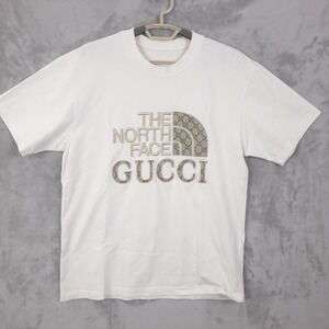 GUCCI THE NORTH FACE T SHIRT TEE EMBROIDERED BIG LOGO WHITE MENS M LUXURY